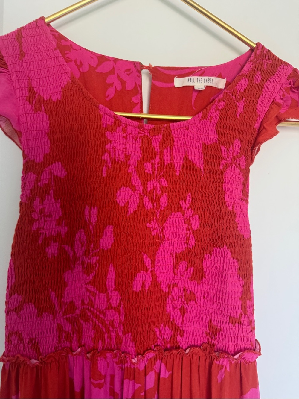 Women’s anthro floral  smocked bodice tiered Maxi Dress sleeveless pink red XS - Picture 4 of 8